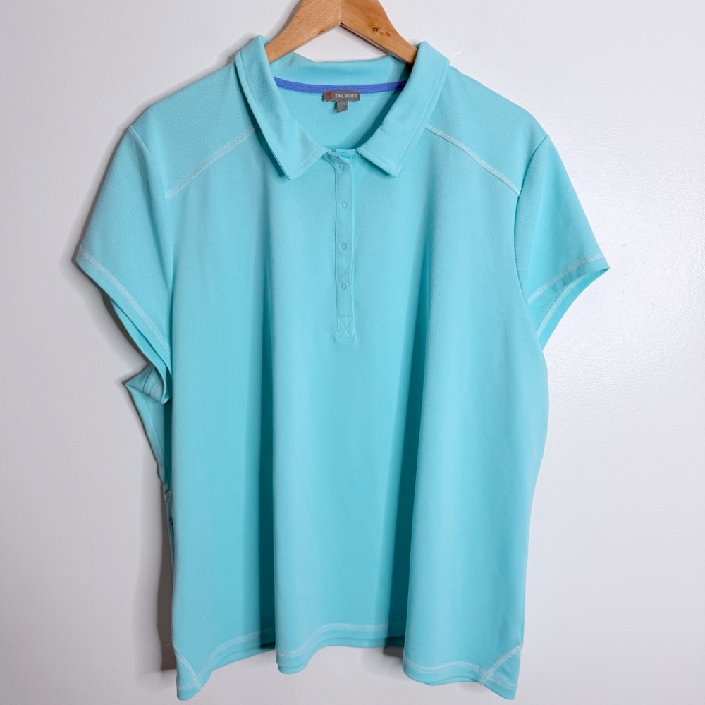 T By Talbots Womens Short Sleeves Polo Aqua Plus Size 3X Activewear Golf Stretch